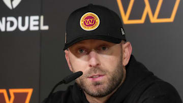 Washington Commanders offensive coordinator Kliff Kingsbury at press conference.