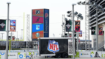 Feb 12, 2024; East Rutherford, NJ, USA; Preparations at MetLife Stadium for this weekend's Stadium