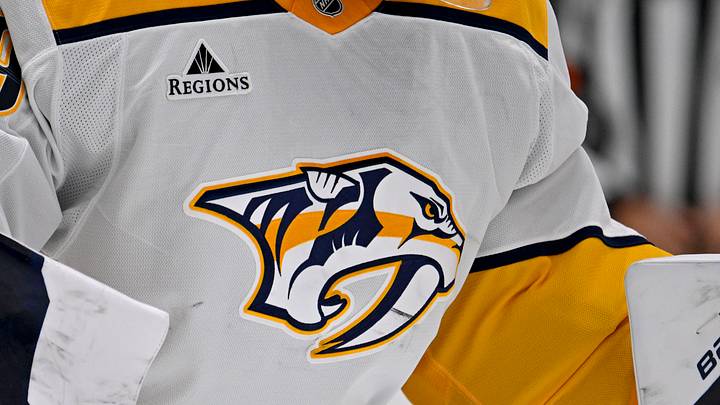 Dec 12, 2024; Dallas, Texas, USA; A view of the Nashville Predators logo on the jersey of goaltender Justus Annunen (29) during the game between the Dallas Stars and the Nashville Predators at American Airlines Center. Mandatory Credit: Jerome Miron-Imagn Images Dec 12, 2024; Dallas, Texas, USA; A view of the Nashville Predators logo on the jersey of goaltender Justus Annunen (29) during the game between the Dallas Stars and the Nashville Predators at American Airlines Center. Mandatory Credit: Jerome Miron-Imagn Images