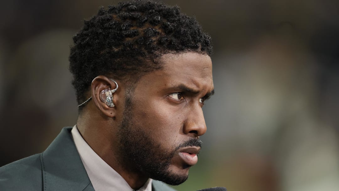 Dec 3, 2022; Indianapolis, Indiana, USA;  FOX Sports personality Reggie Bush before the Big Ten Championship between the Michigan Wolverines and the Purdue Boilermakers at Lucas Oil Stadium. Mandatory Credit: Trevor Ruszkowski-Imagn Images