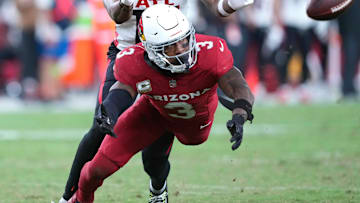 Nov 12, 2023; Glendale, Arizona, USA; Arizona Cardinals safety Budda Baker (3) defends a pass to