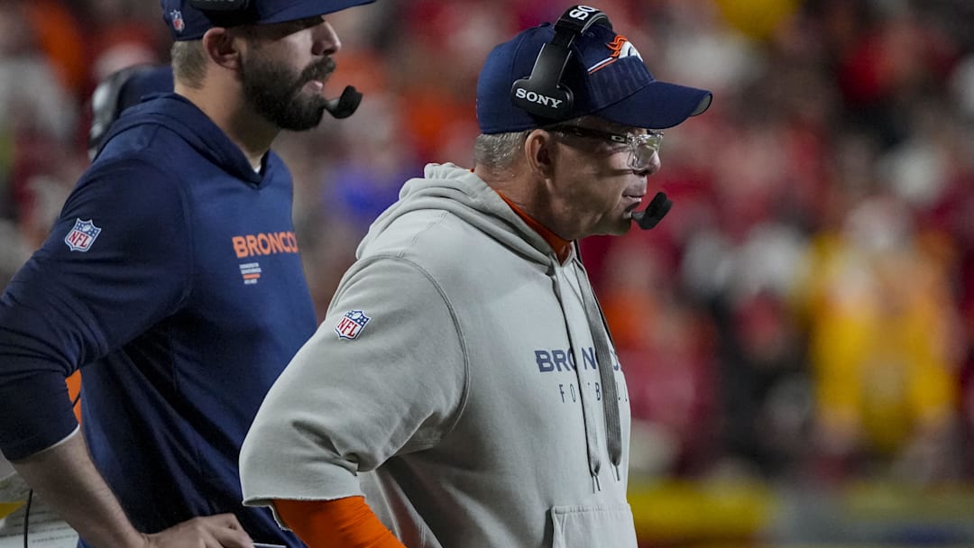 Dec 25, 2025; Kansas City, Missouri, USA; Denver Broncos head coach Sean Payton during the third quarter at GEHA Field at Arrowhead Stadium. Dec 25, 2025; Kansas City, Missouri, USA; Denver Broncos head coach Sean Payton during the third quarter at GEHA Field at Arrowhead Stadium.
