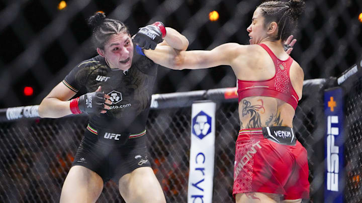 Irene Aldana of Mexico fights Norma Dumont of Brazil during Riyadh Season Noche UFC 306 at The Sphere.