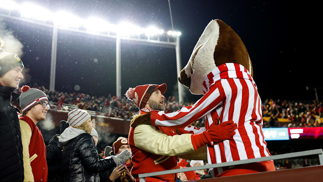 Wisconsin fans in Camp Randall with Bucky