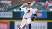 Detroit Tigers pitcher Jack Flaherty (9) delivers a pitch against Cleveland Guardians during the first inning at Comerica Park in Detroit on Thursday, July 11, 2024.