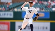 Detroit Tigers pitcher Jack Flaherty (9) delivers a pitch against Cleveland Guardians during the first inning at Comerica Park in Detroit on Thursday, July 11, 2024.