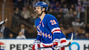 New York Rangers left wing Chris Kreider (20) during the first period against the Vancouver Canucks.