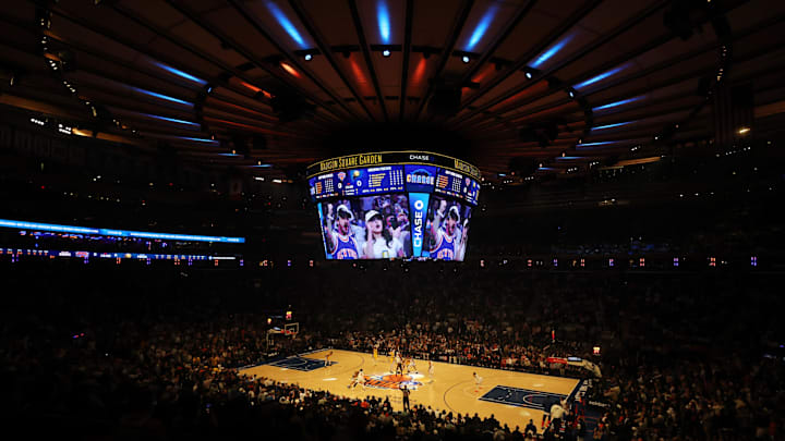May 29, 2025; New York, New York, USA; General view of the opening tipoff in the first quarter between the New York Knicks and the Indiana Pacers during game five of the eastern conference finals for the 2025 NBA Playoffs at Madison Square Garden. Mandatory Credit: Vincent Carchietta-Imagn Images May 29, 2025; New York, New York, USA; General view of the opening tipoff in the first quarter between the New York Knicks and the Indiana Pacers during game five of the eastern conference finals for the 2025 NBA Playoffs at Madison Square Garden. Mandatory Credit: Vincent Carchietta-Imagn Images