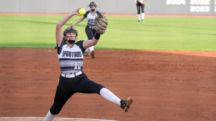 South Warren's Courtney Norwood pitches against Henderson County in Lexington, Kentucky, at the state softball semifinals on June 14, 2024.
