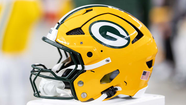Detailed view of a Green Bay Packers helmet