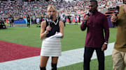 ESPN broadcasters Laura Rutledge and Ryan Clark during the 2025 Pro Bowl Games at Camping World Stadium. 