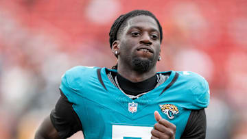 September 28, 2025; Santa Clara, California, USA; Jacksonville Jaguars wide receiver Brian Thomas Jr. (7) after the game against the San Francisco 49ers at Levi's Stadium.