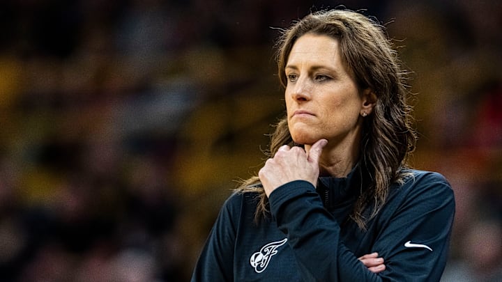 Indiana Fever head coach Stephanie White watches the action Sunday, May 4, 2025, during a preseason game between the Indiana Fever and the Brazil national team at Carver-Hawkeye Arena in Iowa City. The Indiana Fever defeated the Brazilian National Team, 108-44. Indiana Fever head coach Stephanie White watches the action Sunday, May 4, 2025, during a preseason game between the Indiana Fever and the Brazil national team at Carver-Hawkeye Arena in Iowa City. The Indiana Fever defeated the Brazilian National Team, 108-44.
