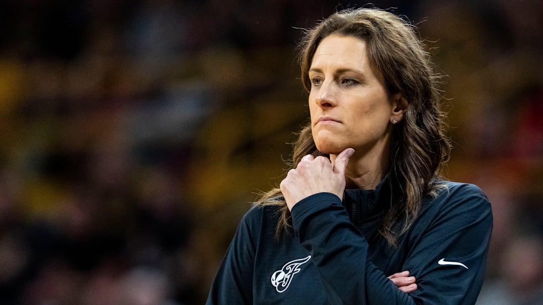 Indiana Fever head coach Stephanie White watches the action Sunday, May 4, 2025, during a preseason game between the Indiana Fever and the Brazil national team at Carver-Hawkeye Arena in Iowa City. The Indiana Fever defeated the Brazilian National Team, 108-44.