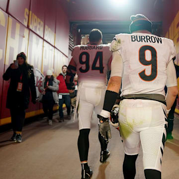 Cincinnati Bengals quarterback Joe Burrow (9) walks off the field at the conclusion of the AFC championship NFL game between the Cincinnati Bengals and the Kansas City Chiefs, Sunday, Jan. 29, 2023, at GEHA Field at Arrowhead Stadium in Kansas City, Mo. The Kansas City Chiefs won, 23-20.

Cincinnati Bengals At Kansas City Chiefs Afc Championship Jan 29 0212