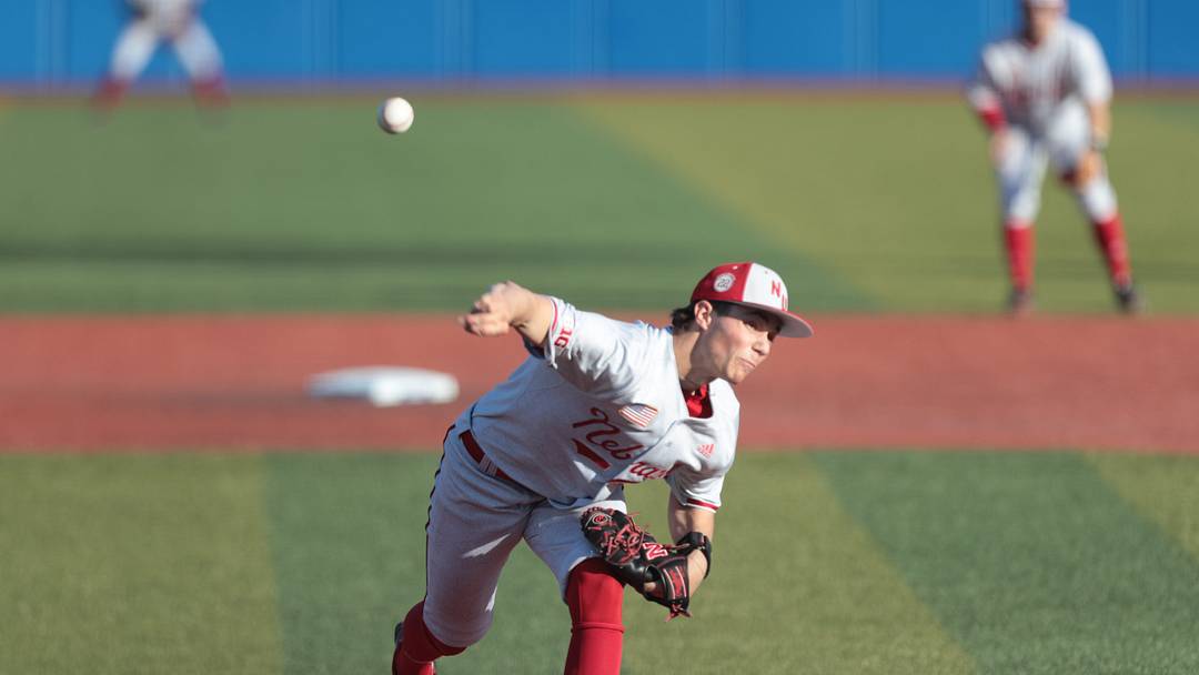 Nebraska freshman pitcher Ty Horn (20) pitches against Kansas during the first inning of the Buck O'Neil Classic at Hoglund Ballpark. Nebraska freshman pitcher Ty Horn (20) pitches against Kansas during the first inning of the Buck O'Neil Classic at Hoglund Ballpark.