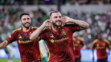 Jul 13, 2024; Austin, Texas, USA;  Seattle Sounders FC  forward Jordan Morris (13) celebrates a goal against Austin FC in the second period at Q2 Stadium. Mandatory Credit: Erich Schlegel-USA TODAY Sports
