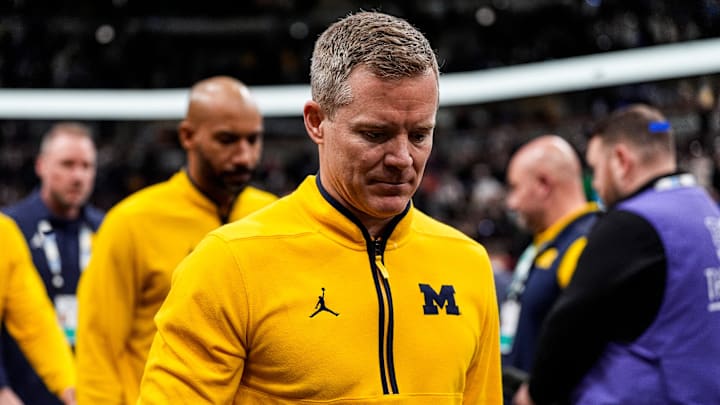 Michigan head coach Dusty May walks off the court after 80-72 loss to Purdue at the Big Ten Tournament final at United Center in Chicago on Sunday, March 15, 2026.