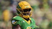 Oregon Ducks running back Noah Whittington warms up before a game against the Montana State Bobcats at Autzen Stadium.