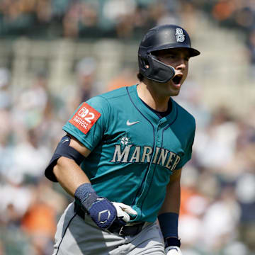 Seattle Mariners second baseman Cole Young (2) celebrates after he hits a home run in the ninth inning against the Detroit Tigers at Comerica Park on July 13. 
