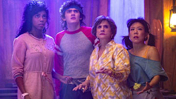(L-R) Jennifer Kale (Sasheer Zamata), Teen (Joe Locke), Lilia Calderu (Patti LuPone) and Alice Wu-Gulliver (Ali Ahn) in Marvel Television's AGATHA ALL ALONG, exclusively on Disney+. Photo by Chuck Zlotnick. © 2024 MARVEL.
