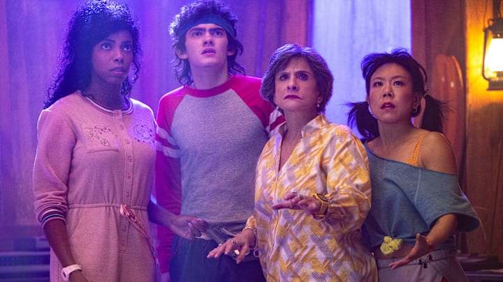 (L-R) Jennifer Kale (Sasheer Zamata), Teen (Joe Locke), Lilia Calderu (Patti LuPone) and Alice Wu-Gulliver (Ali Ahn) in Marvel Television's AGATHA ALL ALONG, exclusively on Disney+. Photo by Chuck Zlotnick. © 2024 MARVEL.