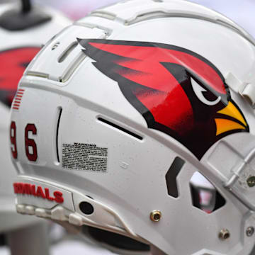 Dec 31, 2023; Philadelphia, Pennsylvania, USA; Arizona Cardinals helmet on the bench against the Philadelphia Eagles at Lincoln Financial Field. Mandatory Credit: Eric Hartline-Imagn Images