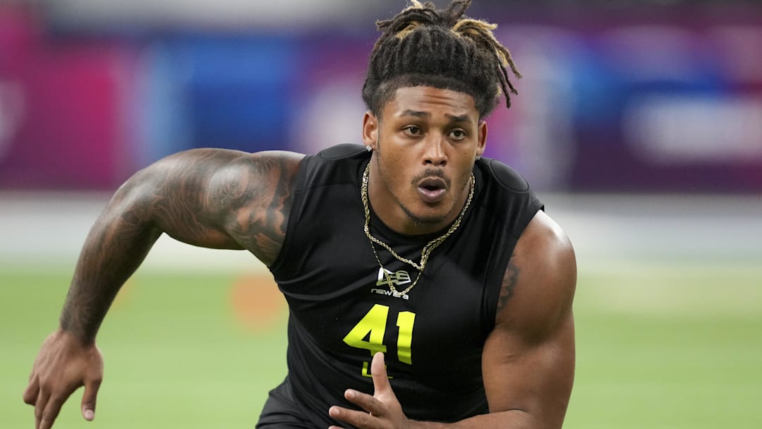 Texas A&M defensive lineman Cashius Howell during the NFL Scouting Combine  at Lucas Oil Stadium.