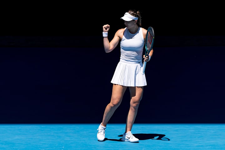 Paula Badosa celebrates during her match against Coco Gauff at the 2025 Australian Open.