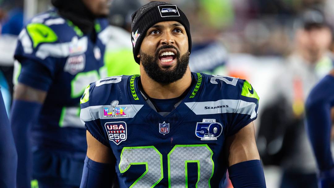 Seattle Seahawks safety Julian Love (20) against the New England Patriots during Super Bowl LX at Levi's Stadium.