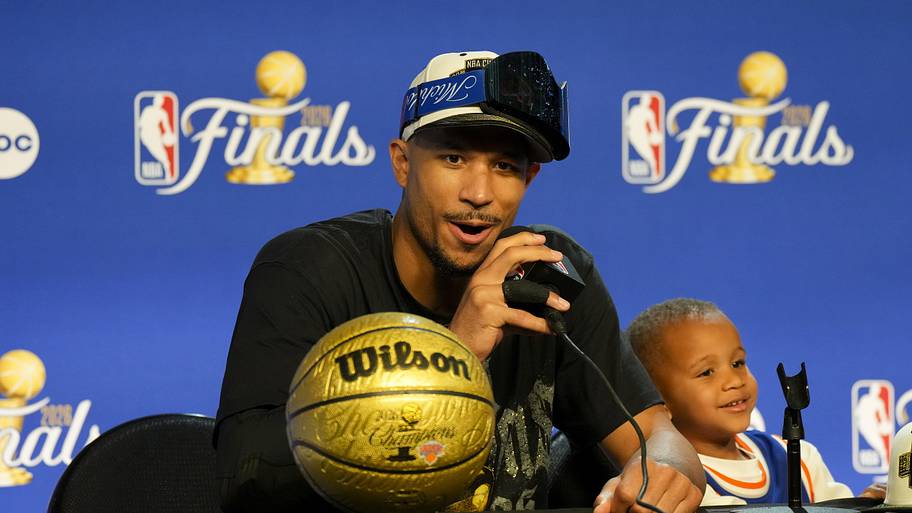 New York Knicks guard Josh Hart speaks to the media after the Knicks defeat the San Antonio Spurs.
