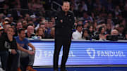  New York Knicks head coach Tom Thibodeau looks on in the first quarter against the Indiana Pacers.