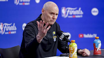 Indiana Pacers head coach Rick Carlisle speaks to the media after the Pacers defeat the Oklahoma City Thunder during Game 1 of the 2025 NBA Finals at Paycom Center.