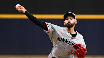 May 17, 2025; Milwaukee, Wisconsin, USA; Minnesota Twins starting pitcher Pablo Lopez (49) throws a pitch in the first inning against the Milwaukee Brewers at American Family Field. Mandatory Credit: Benny Sieu-Imagn Images