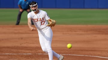 June 3: Texas Longhorns starting pitcher Teagan Kavan pitches to Stanford during the semifinals of the Women's College World Series.