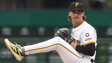 Sep 7, 2025; Pittsburgh, Pennsylvania, USA;  Pittsburgh Pirates starting pitcher Bubba Chandler (57) delivers a pitch against the Milwaukee Brewers during the first inning at PNC Park. Mandatory Credit: Charles LeClaire-Imagn Images
