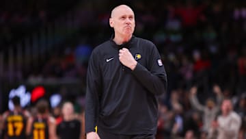 Mar 6, 2025; Atlanta, Georgia, USA; Indiana Pacers head coach Rick Carlisle during a time out against the Atlanta Hawks in the fourth quarter at State Farm Arena. Mandatory Credit: Brett Davis-Imagn Images