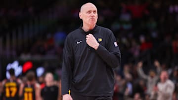 Mar 6, 2025; Atlanta, Georgia, USA; Indiana Pacers head coach Rick Carlisle during a time out against the Atlanta Hawks in the fourth quarter at State Farm Arena. Mandatory Credit: Brett Davis-Imagn Images