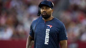 Former New England Patriots head coach Jerod Mayo against the Arizona Cardinals in the second half at State Farm Stadium.