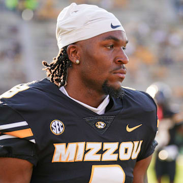 Aug 29, 2024; Columbia, Missouri, USA; Missouri Tigers wide receiver Luther Burden III (3) on field during warm ups against the Murray State Racers prior to a game at Faurot Field at Memorial Stadium. Mandatory Credit: Denny Medley-Imagn Images