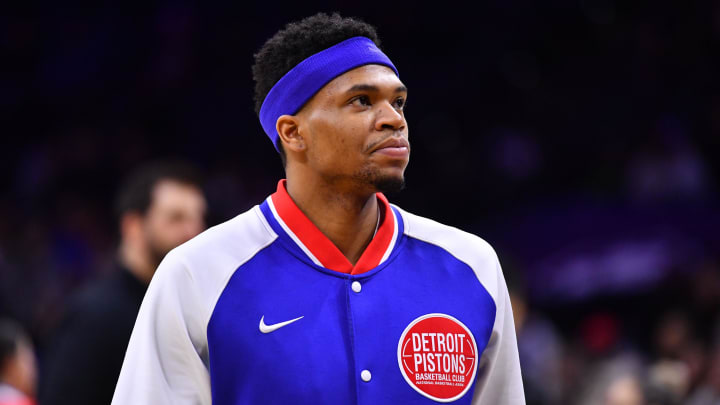 Apr 10, 2022; Philadelphia, Pennsylvania, USA; Detroit Pistons forward Jamorko Pickett (24) warms up before the game against the Philadelphia 76ers at Wells Fargo Center. Mandatory Credit: Kyle Ross-USA TODAY Sports