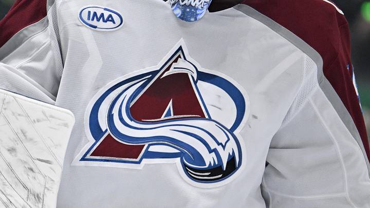 Apr 21, 2025; Dallas, Texas, USA; A view of the logo of Colorado Avalanche goaltender Mackenzie Blackwood (39) during the game between the Dallas Stars and the Colorado Avalanche in game two of the first round of the 2025 Stanley Cup Playoffs at American Airlines Center. Mandatory Credit: Jerome Miron-Imagn Images