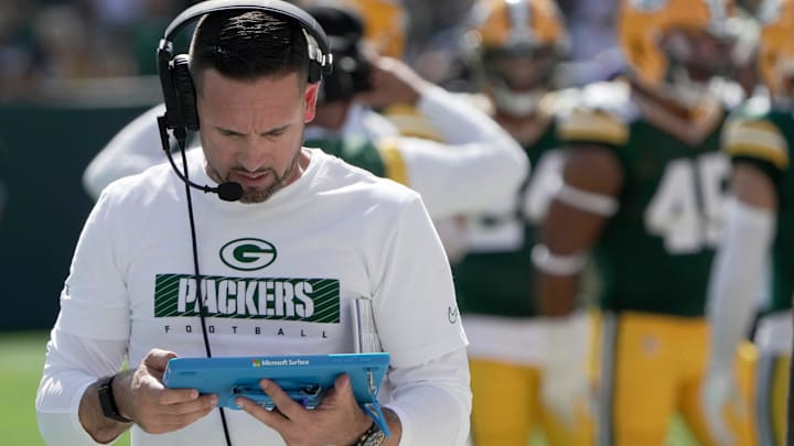 Green Bay Packers head coach Matt LaFleur is shown during the first quarter of their game against the Indianapolis Colts Sunday, September 15, 2024 at Lambeau Field in Green Bay, Wisconsin.