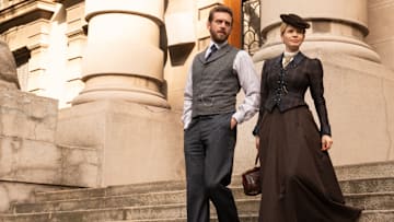 MASTERPIECE
Miss Scarlet, Season 5

Episode Three: “The Thames Reaper”
Sunday, January 26 at 8/7c on PBS

With a notorious serial killer on the loose Eliza is caught in the middle of a clash between Fleet Street and Scotland Yard.

Shown L-R: Alexander Blake (Tom Durant Pritchard), Eliza Scarlet (Kate Phillips) 

Photographer: Sever Zolak 

For editorial use only.

Courtesy of Miss Scarlet Limited and MASTERPIECE.