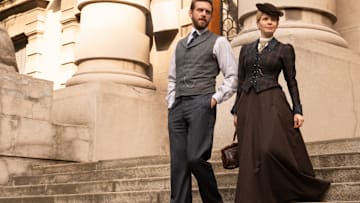 MASTERPIECE
Miss Scarlet, Season 5

Episode Three: “The Thames Reaper”
Sunday, January 26 at 8/7c on PBS

With a notorious serial killer on the loose Eliza is caught in the middle of a clash between Fleet Street and Scotland Yard.

Shown L-R: Alexander Blake (Tom Durant Pritchard), Eliza Scarlet (Kate Phillips) 

Photographer: Sever Zolak 

For editorial use only.

Courtesy of Miss Scarlet Limited and MASTERPIECE.