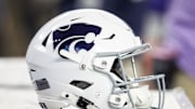 Dec 26, 2024; Phoenix, AZ, USA; Detailed view of a Kansas State Wildcats helmet during the Rate Bowl at Chase Field. Mandatory Credit: Mark J. Rebilas-Imagn Images