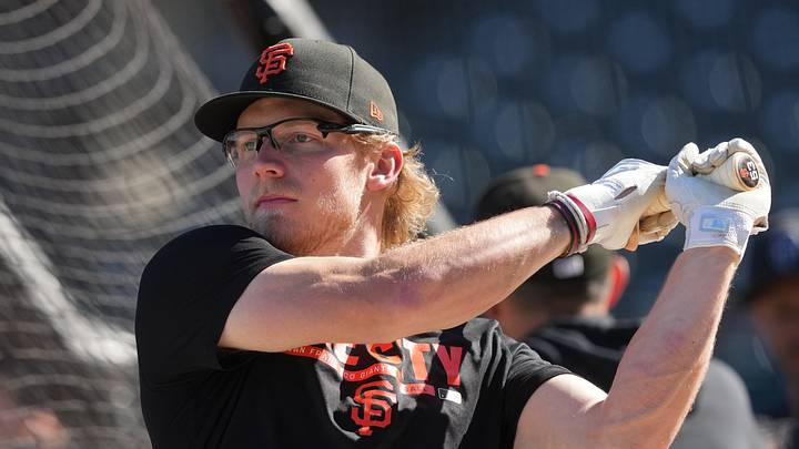 San Francisco, California, USA; San Francisco Giants outfielder Jonah Cox (53) before the game against the Milwaukee Brewers at Oracle Park. Mandatory Credit: Darren Yamashita-Imagn Images
