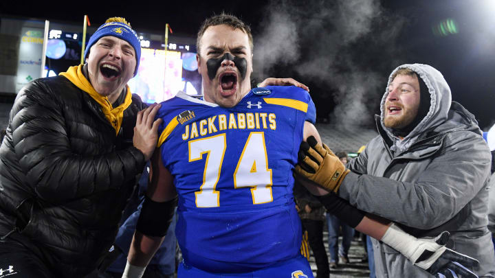 South Dakota State   s Garret Greenfield yells in celebration with friends after the team beats Montana State in the FCS semifinals on Saturday, December 17, 2022, at Dana J. Dykhouse Stadium in Brookings, SD.

Fcs Semifinals 032