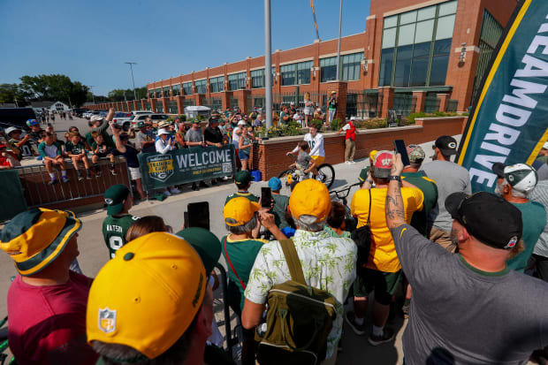 Green Bay Packers kicker James Turner arrives at practice.