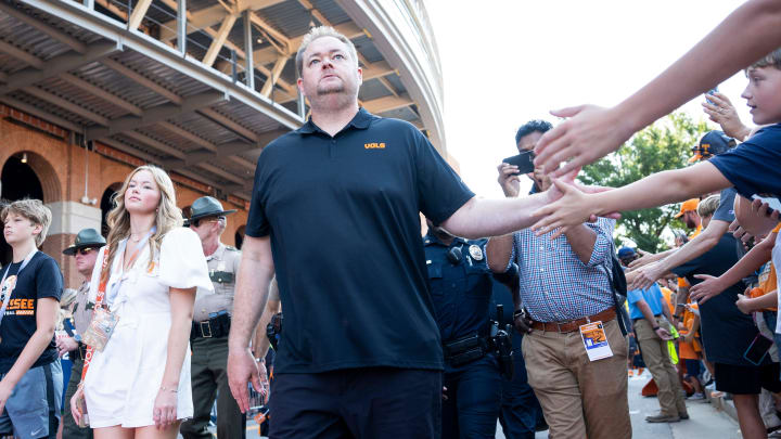 Tennessee head coach Josh Heupel during the Vol Walk before Tennessee's game against Chattanooga in Neyland Stadium in Knoxville on Saturday, Aug. 31, 2024.